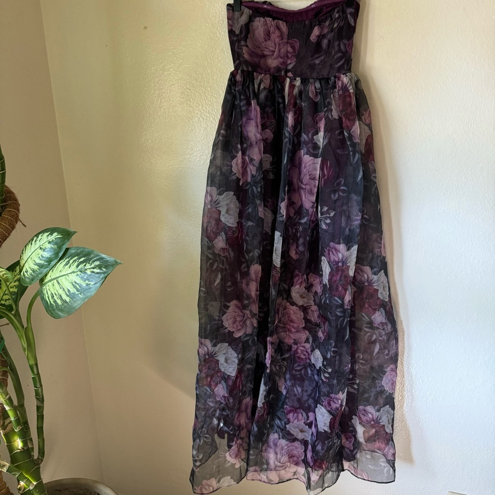 Lulus | Wonderful Waltz Purple Floral Print Strapless Bustier Maxi Dress - Picture 5 of 8